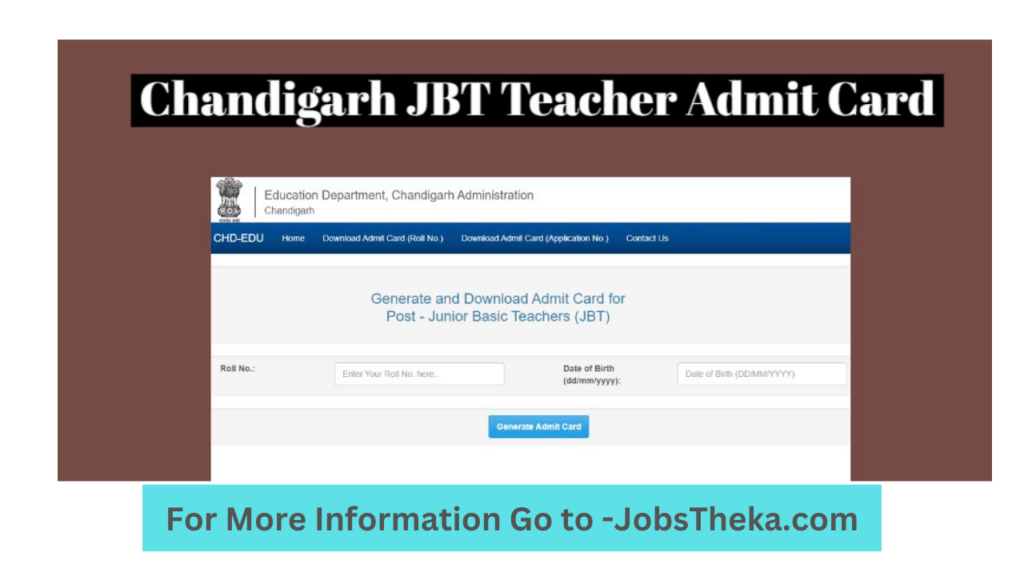 Chandigarh Junior Basic Training Teacher Admit Card 2024 Total 396 Post